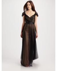 Tadashi Shoji | Black Tulle Cap Sleeve Gown | Lyst