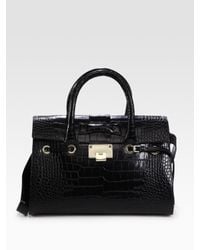 Jimmy Choo | Black Large Rosalie Croc-stamped Leather Satchel | Lyst