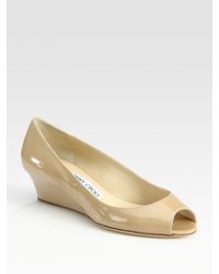 Jimmy Choo | Natural Bergen Patent Leather Peep Toe Wedge Pumps | Lyst