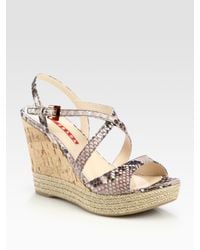 Prada | Gray Cork Wedge Sandals | Lyst