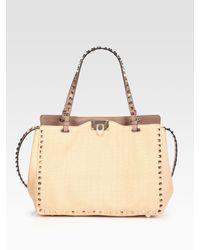 Valentino | Natural Rockstud Small Straw Tote Bag | Lyst