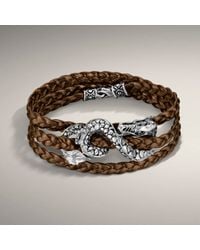 John Hardy | Brown Metalic Bronze Leather Triple Wrap Bracelet with Dragon Accent | Lyst