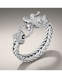 John Hardy | White Dragon Head Bracelet On Large Rectangular Chain | Lyst