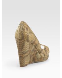 Kors by Michael Kors | Natural Vail Snake-embossed Metallic Leather Peep Toe Wedge Pumps | Lyst