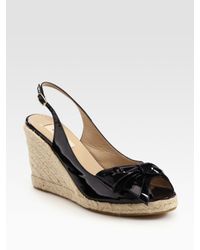 Valentino | Black Mena Patent Leather Espadrille Wedge Bow Sandals | Lyst