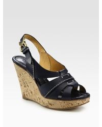 Chloé | Blue Leather Slingback Cork Wedge Sandals | Lyst