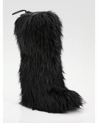 Prada | Black Fur Wedge Boot | Lyst