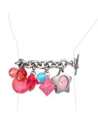 Moschino | Time For Holiday - Pink Stainless Steel Charm Bracelet Watch | Lyst
