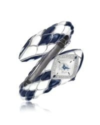 Roberto Cavalli - Metallic Snake Stare - Blue and White Diamondback Snake Watch - Lyst