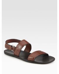 Ferragamo | Brown Dolce 3 Stamped Leather Sandals for Men | Lyst