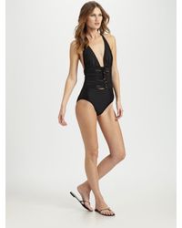 Gottex | Black Chain Reaction One-Piece Halter Swimssuit | Lyst