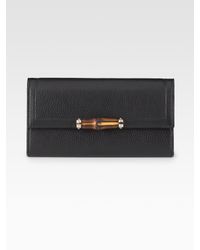 Gucci | Black Bamboo Continental Leather Wallet | Lyst
