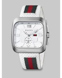 Gucci | White Square Web & Leather Strap Watch | Lyst