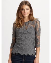 MILLY | Gray Chantilly Lace Caterina Top | Lyst