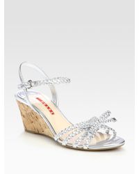 Prada | Metallic Wedge Sandals | Lyst