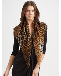 Saint Laurent | Natural Silk Leopard Print Scarf | Lyst