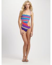 Marc By Marc Jacobs | Gray Marc by Marc Jacobs One-Piece Striped/Metallic Swimsuit | Lyst