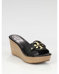 Tory Burch | Black Patti Wedge Sandal | Lyst