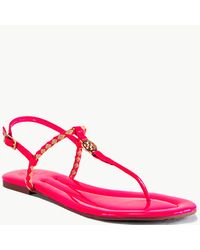 Tory Burch | Aine Thong - Neon Pink Leather Woven Flat Thong Sandal | Lyst