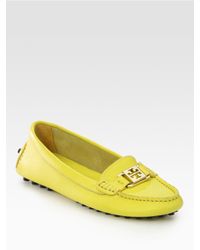 Tory Burch | Yellow Kendrick Pebbled Leather Logo Drivers | Lyst