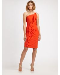 David Meister | Orange One-shoulder Ruffled Cocktail Dress | Lyst