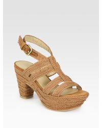 Stuart Weitzman | Natural Weaveit Woven Leather Slingback Platform Sandals | Lyst