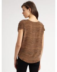 Joie | Brown Liv Striped Silk Short-sleeve Blouse | Lyst