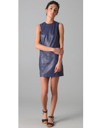 Vince | Blue Leather Shift Dress | Lyst