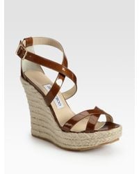 Jimmy Choo | Brown Porto Patent Leather Espadrille Wedge Sandals | Lyst