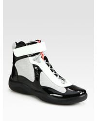 Prada | Black High-Top Patent Sneakers for Men | Lyst