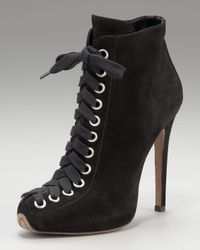 Giambattista Valli | Black Lace-up Suede Bootie | Lyst