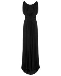 marchesa draped sleeve printed chiffon gown