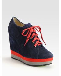 Boutique 9 | Blue Sporty Suede Colorblock Wedge Ankle Boots | Lyst