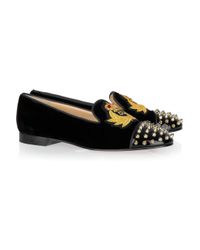 Christian Louboutin | Black Intern Crested Velvet Loafers | Lyst