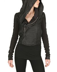 Rick Owens | Black Blister Leather Hooded Biker Jacket | Lyst
