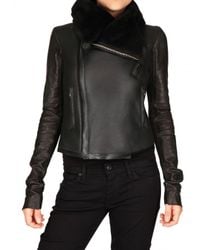 Rick Owens | Black Shearling Biker Leather Jacket | Lyst