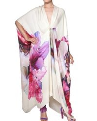 Roberto Cavalli | Multicolor Flower Print Silk Chiffon Kaftan Dress | Lyst