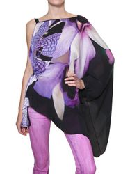 Roberto Cavalli | Black Printed Silk-Chiffon One-Shoulder Top | Lyst