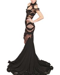 Alexander McQueen | Black Lace Viscose On Georgette Dress | Lyst