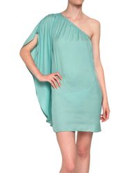 American Retro | Green One Shoulder Satin Dress | Lyst
