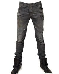 Balmain | Black Skinny-fit Biker Denim Jeans | Lyst