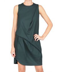 Carven | Blue Gathered Wool Gabardine Dress | Lyst