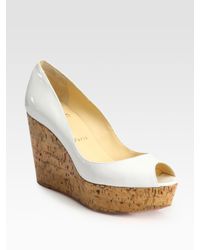 Christian Louboutin | Natural Patent Leather Cork Wedge Pumps | Lyst