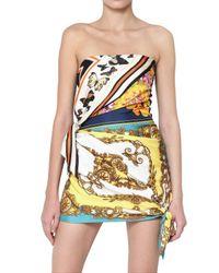 Dolce & Gabbana | Multicolor Denim Back and Printed Silk Dress | Lyst