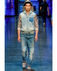 Dolce & Gabbana | Multicolor Denim Silk Sleeves Shirt for Men | Lyst