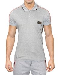 Dolce & Gabbana | Gray Metal Plaque Cotton Piquet Polo for Men | Lyst