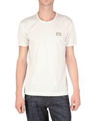 Dolce & Gabbana | White Logo Metal Plaque Melange Jersey T-shirt for Men | Lyst