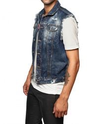 DSquared² | Blue Denim and Leather Eagle Patch Vest for Men | Lyst