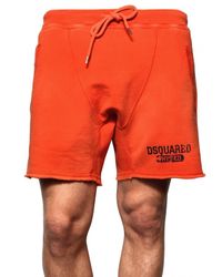 DSquared² | Orange Cracked Print Cotton Fleece Sweat Shorts for Men | Lyst