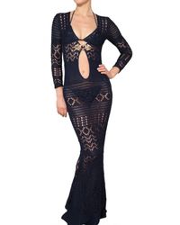 Emilio Pucci | Blue Jewelled Cotton Crochet Long Dress | Lyst